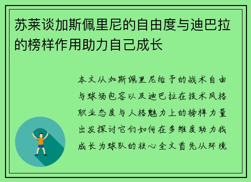 苏莱谈加斯佩里尼的自由度与迪巴拉的榜样作用助力自己成长